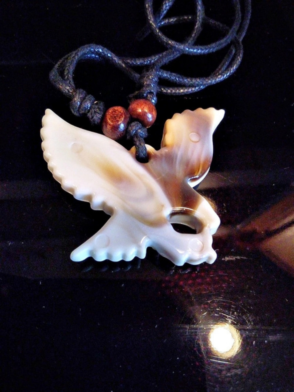 Eagle Pendant Beaded Necklace in White & Brown
